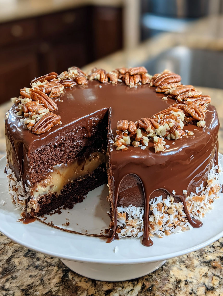 A slice of German Chocolate Cake.