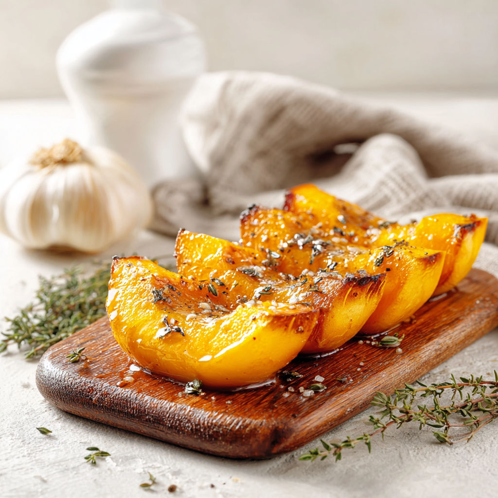 A roasted butternut squash with garlic-herb glaze.