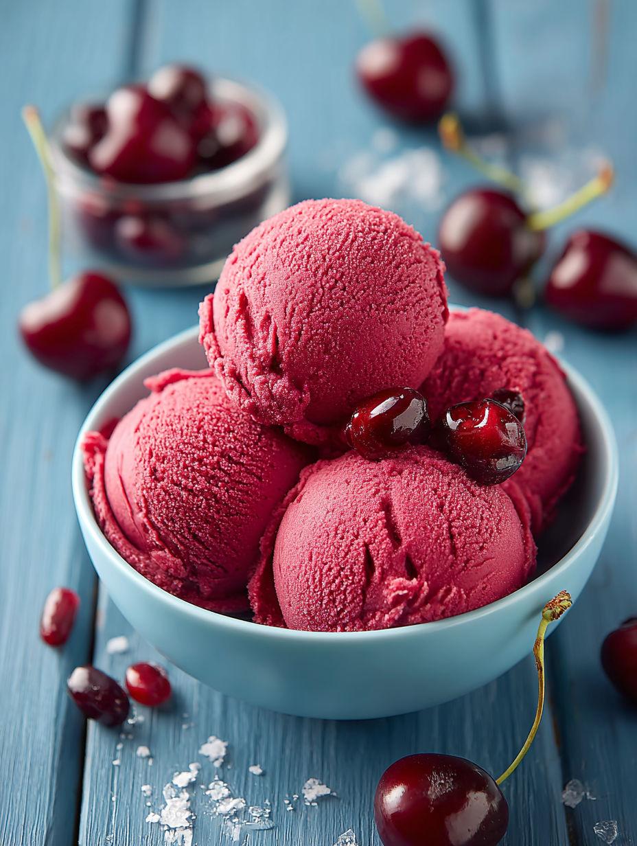 A bowl of fresh cherry sorbet.
