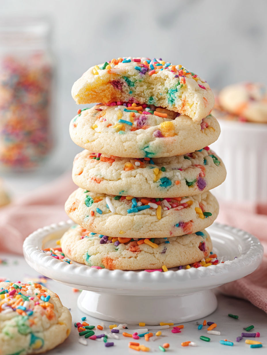 A stack of Funfetti Cake Batter Cookies.