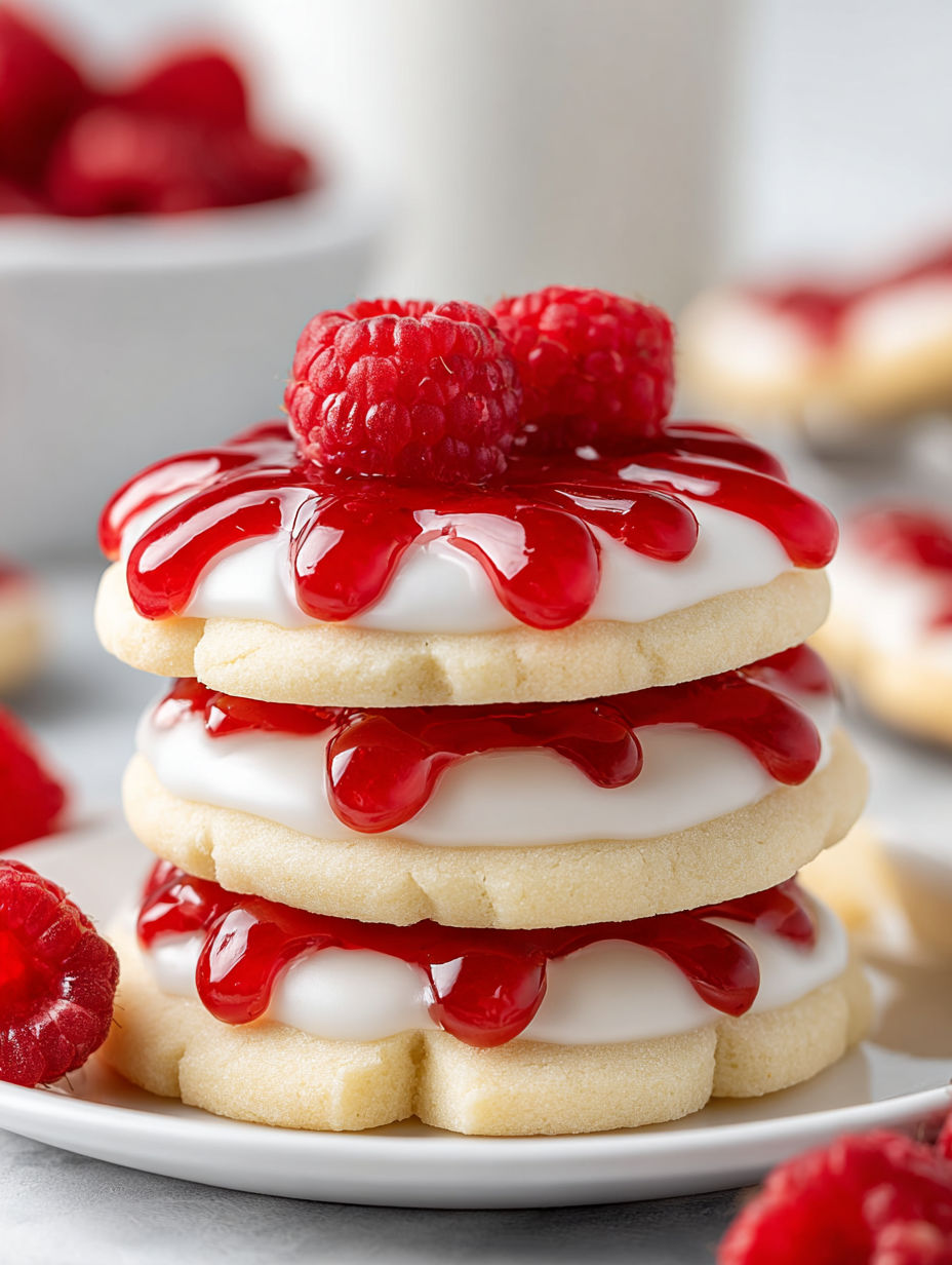 A stack of raspberry glazed sugar cookies.