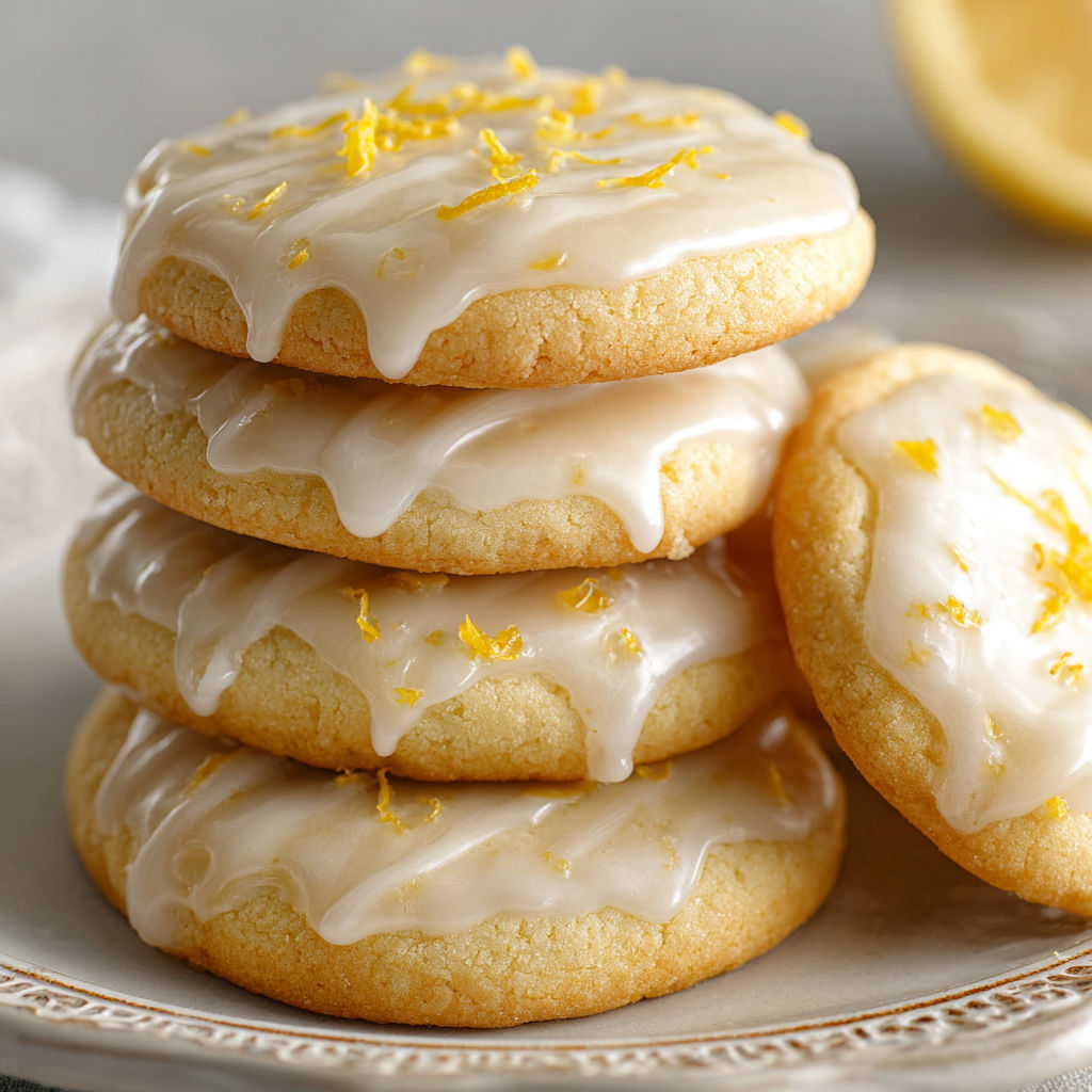 A stack of soft glazed lemon cookies.