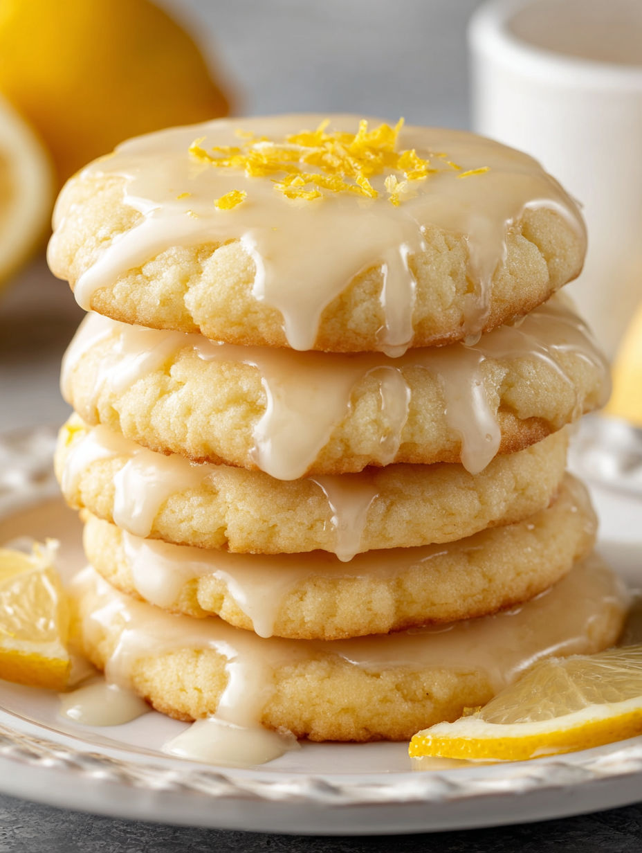 A stack of soft glazed lemon cookies.
