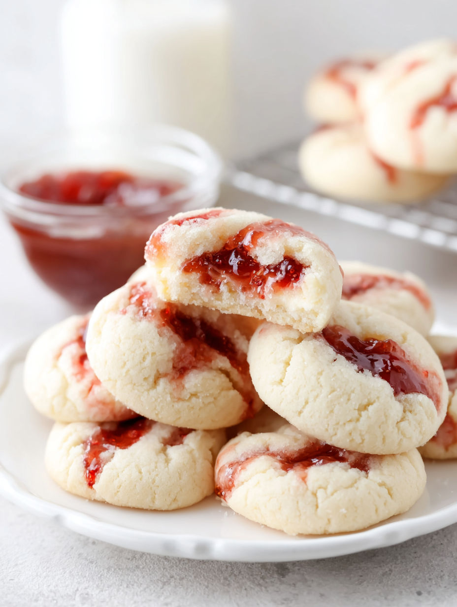 A plate of strawberry-filled cheesecake cookies.
