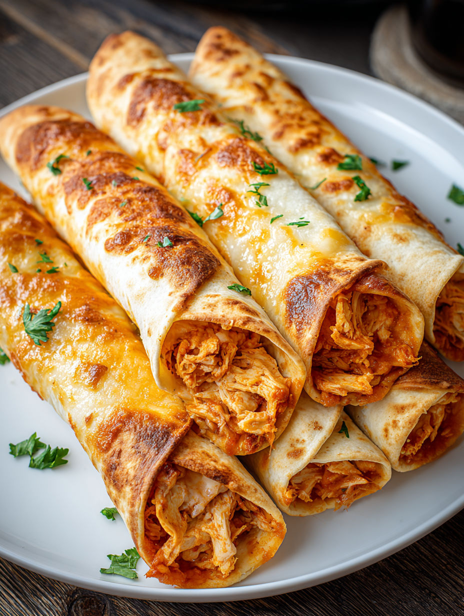 A plate of chicken taquitos.