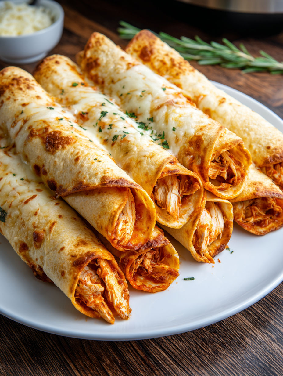 A plate of chicken taquitos.