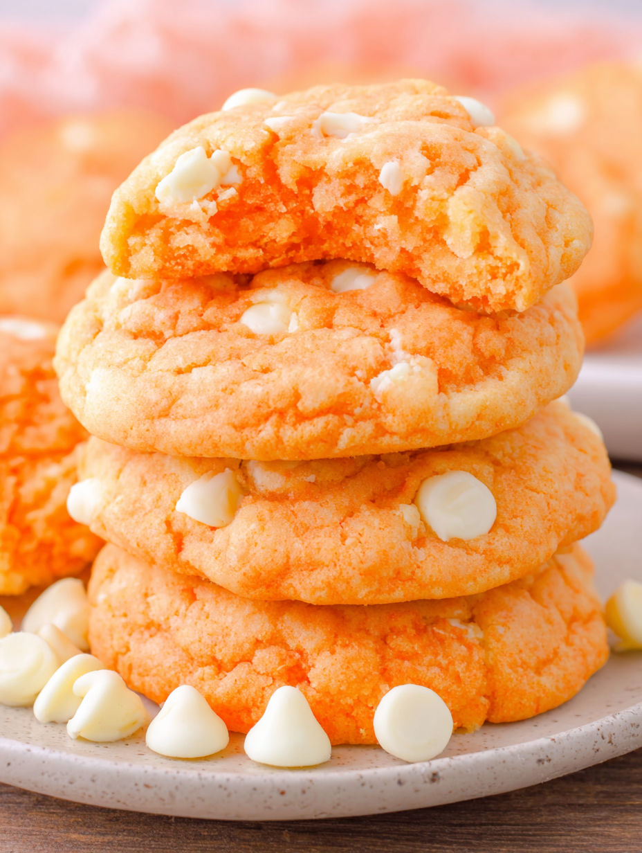 A stack of orange cookies with white icing.