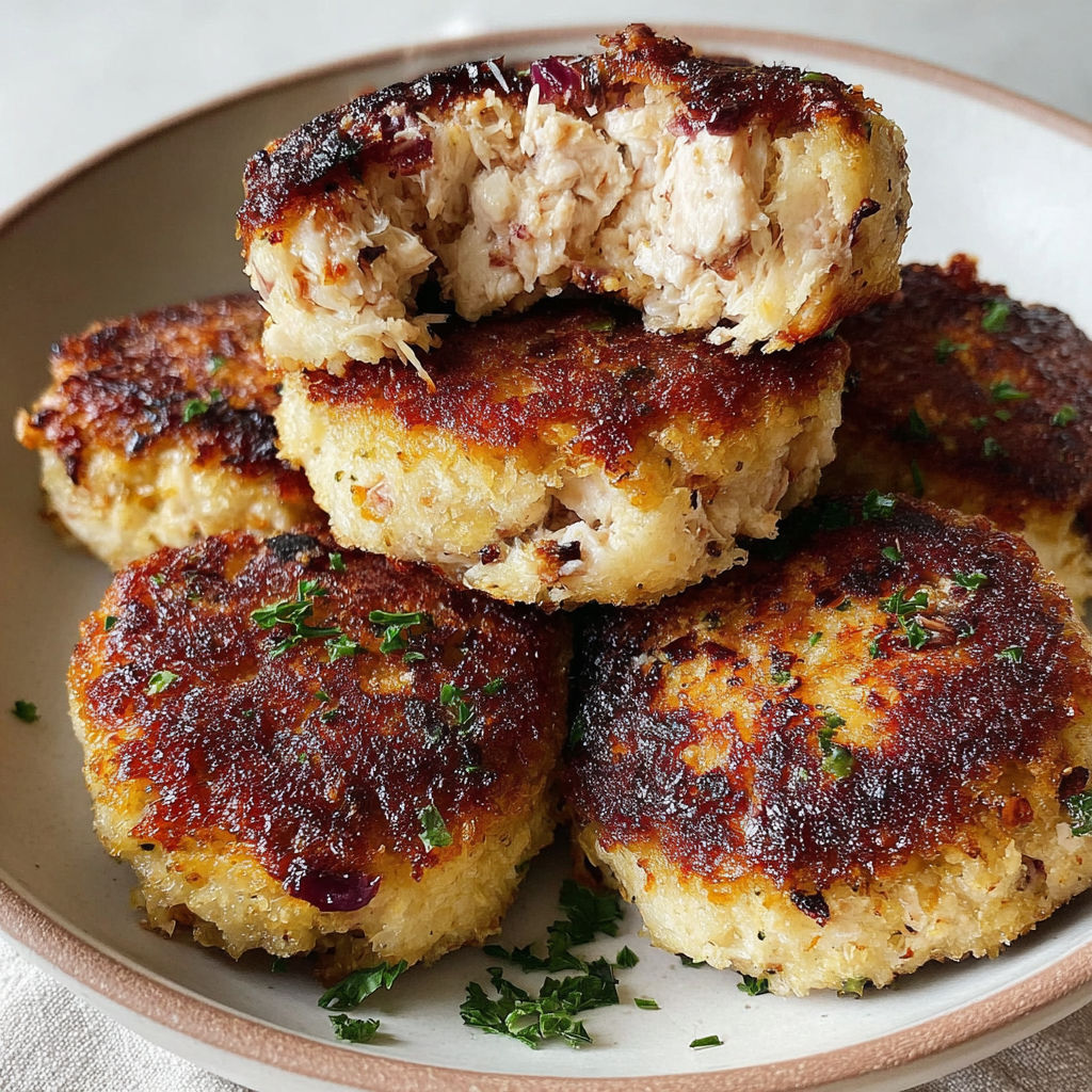 Crispy turkey cakes on a plate.
