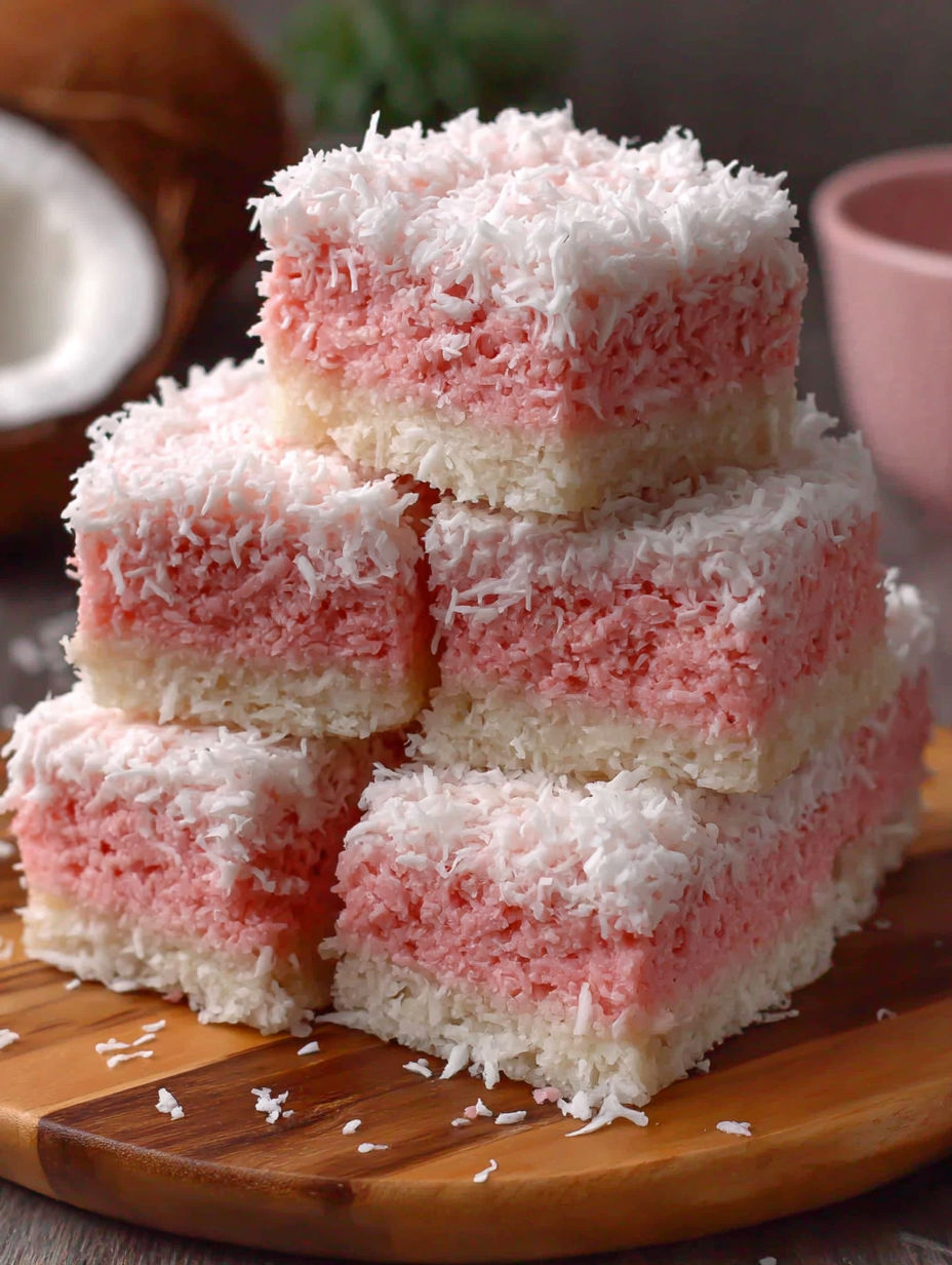 Pink Coconut Snowball Cake Bars.