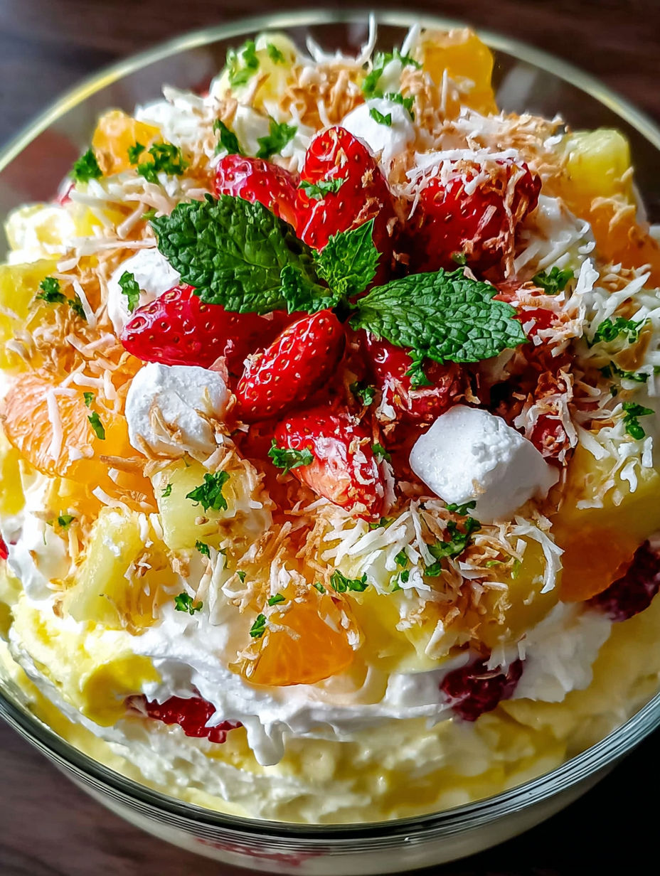 A close up of a delicious Hawaiian cheesecake salad.