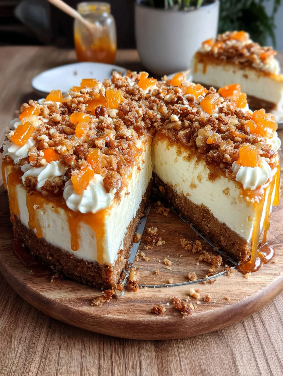 A slice of cake with orange slices on top.