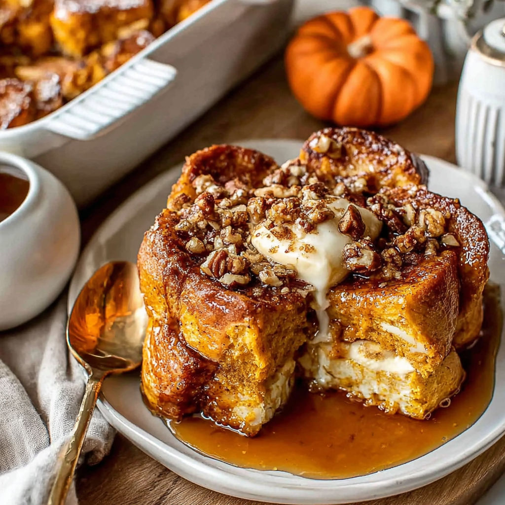 A delicious pumpkin French toast casserole recipe.
