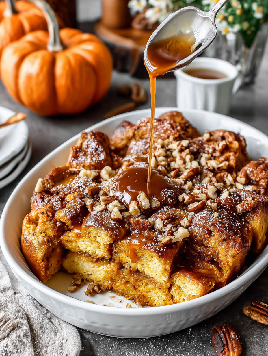 A delicious pumpkin French toast casserole recipe.