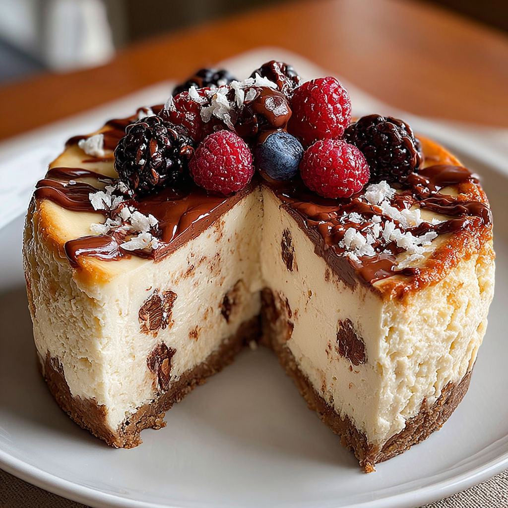 A slice of delicious protein cheesecake with berries on top.