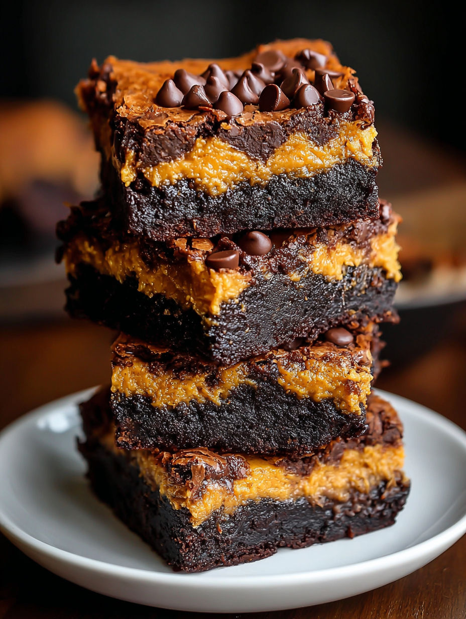 Three layers of chocolate and pumpkin brownies.