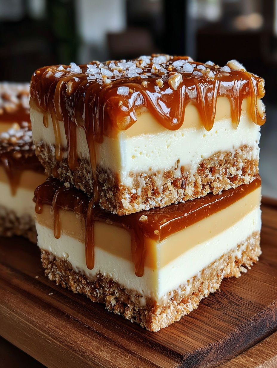 Salted caramel pretzel cheesecake squares.