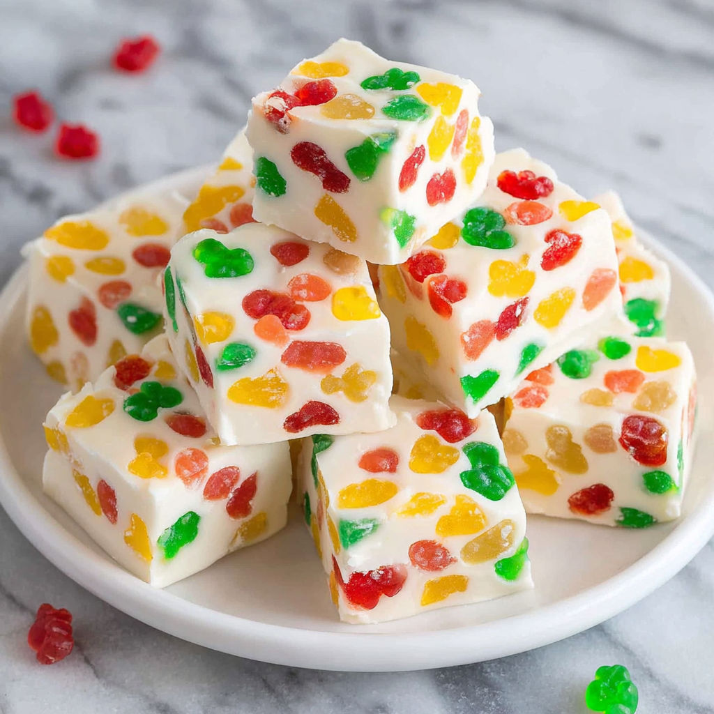 A plate of colorful gumdrop nougat candy.