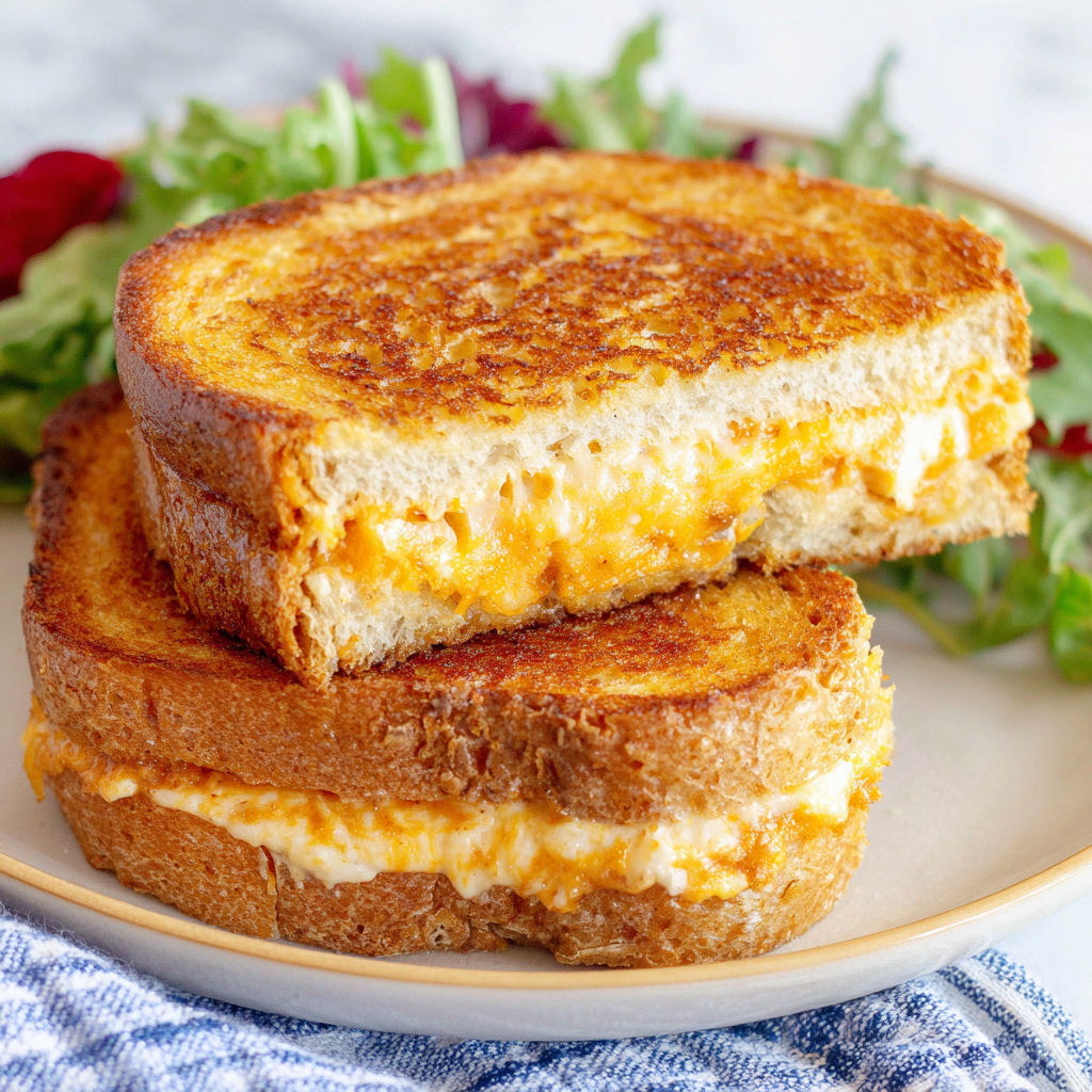 A grilled cheese sandwich on a plate.