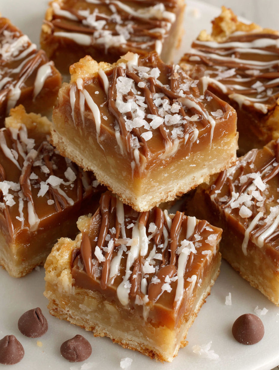 A plate of caramel coconut bars.
