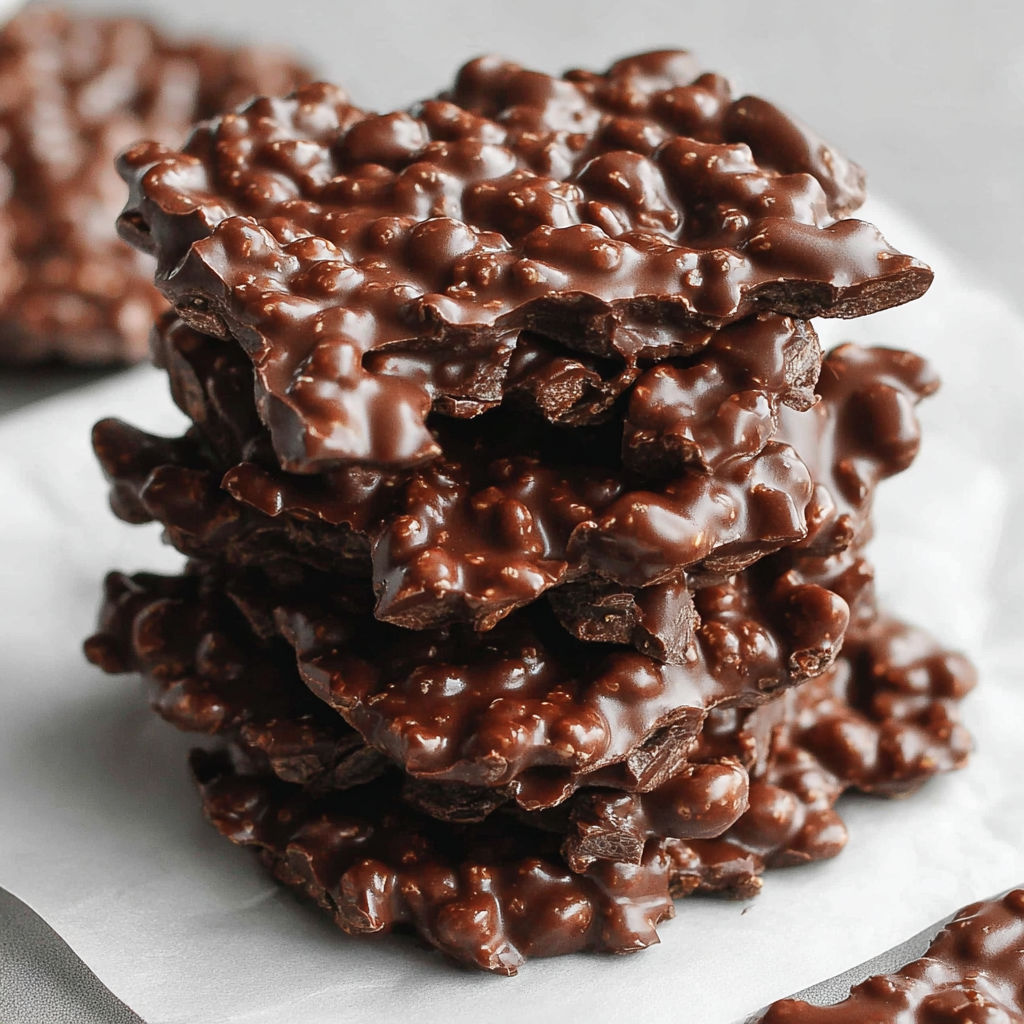 A stack of three dark chocolate quinoa crisps.