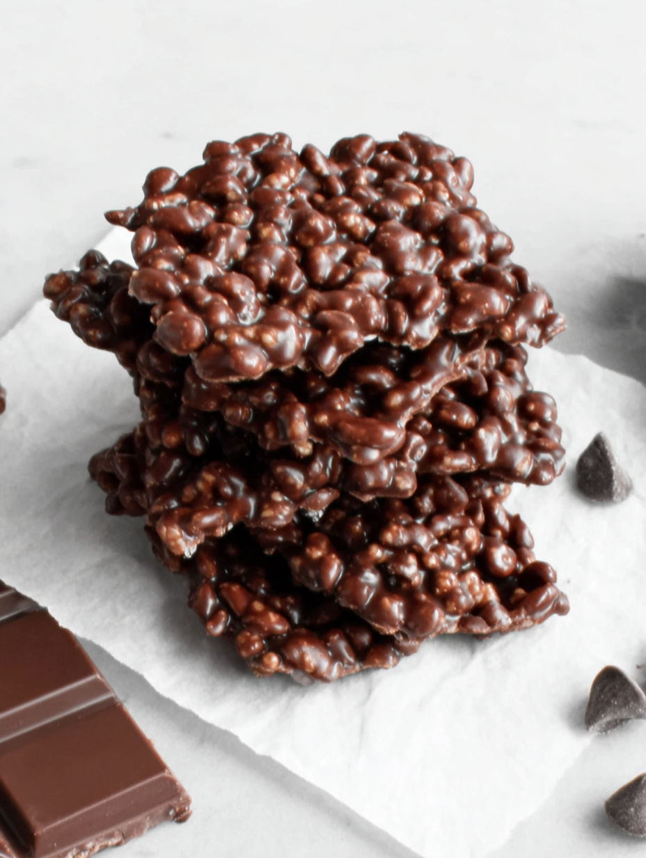 A stack of 3-ingredient dark chocolate quinoa crisps.