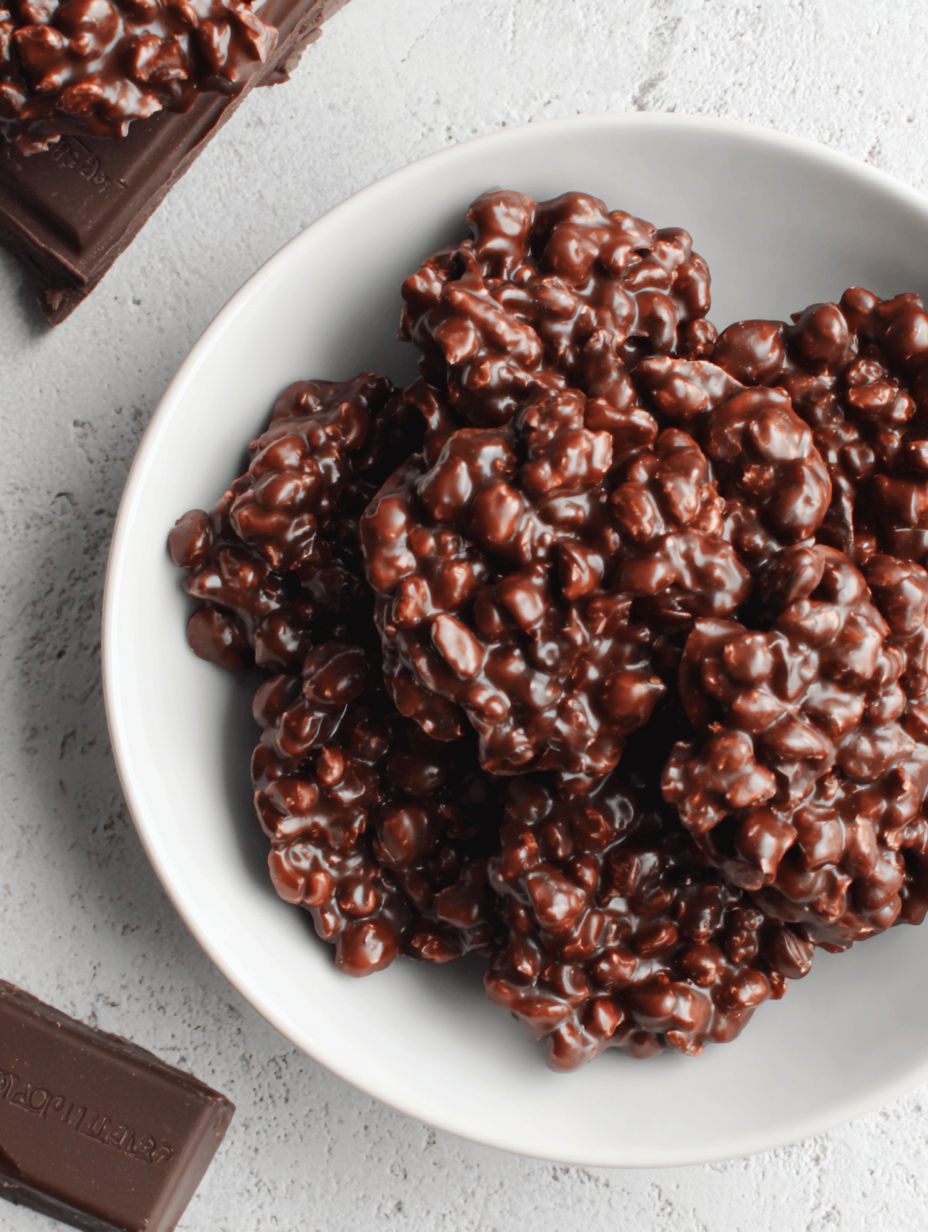 A bowl of dark chocolate quinoa crisps.