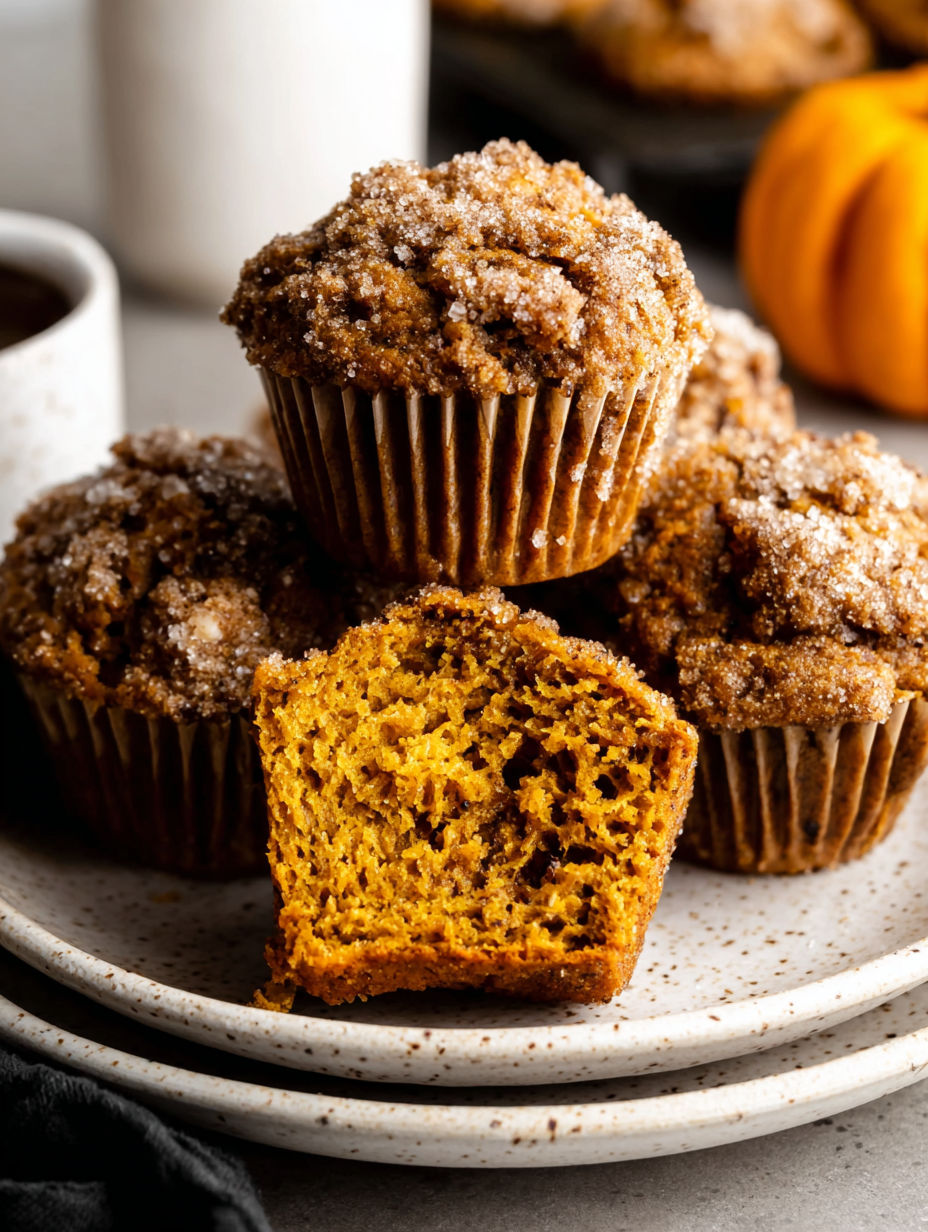 A plate of moist spiced pumpkin muffins.