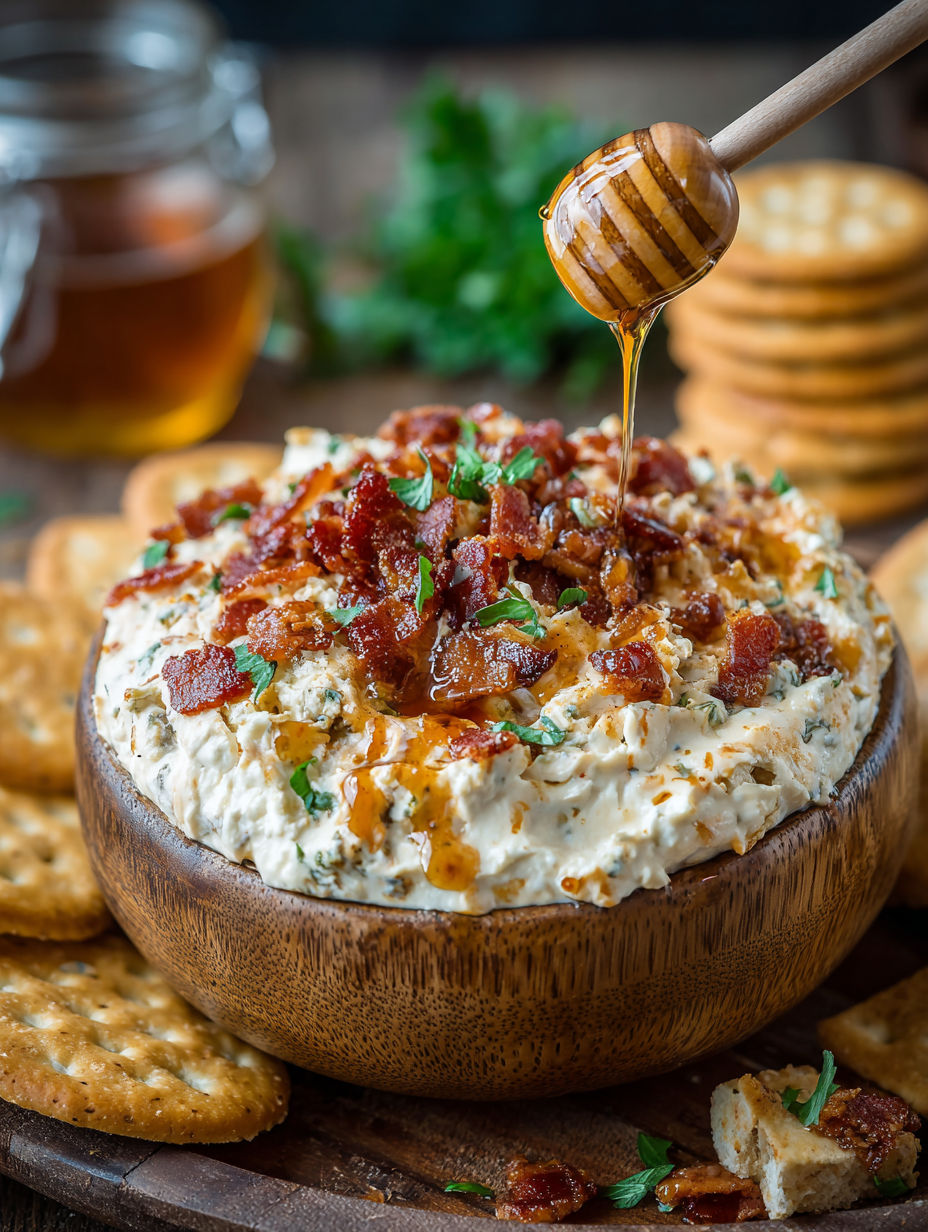 A bowl of bacon cheddar dip with a spoon in it.