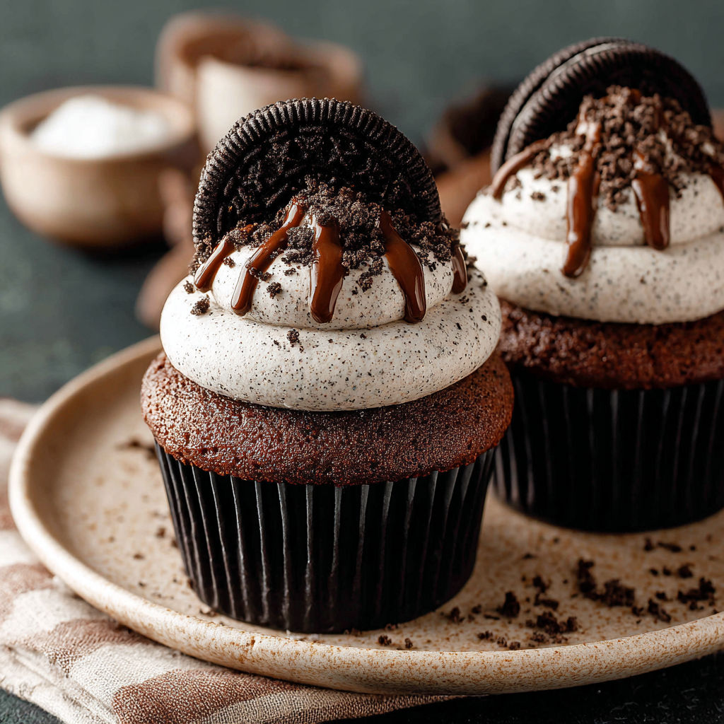 Two cupcakes with chocolate and white frosting.