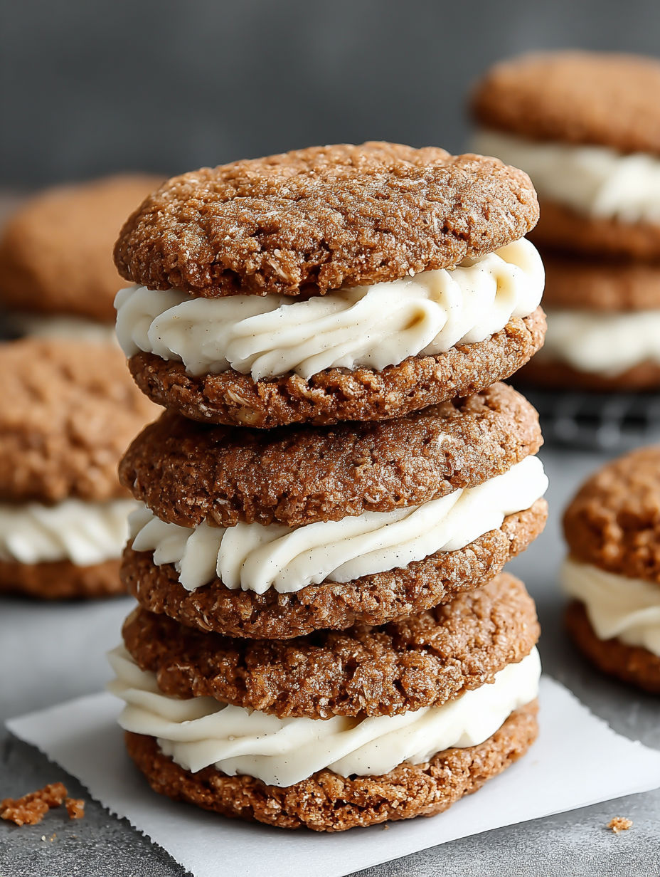 A stack of gingerbread cookies with white frosting.