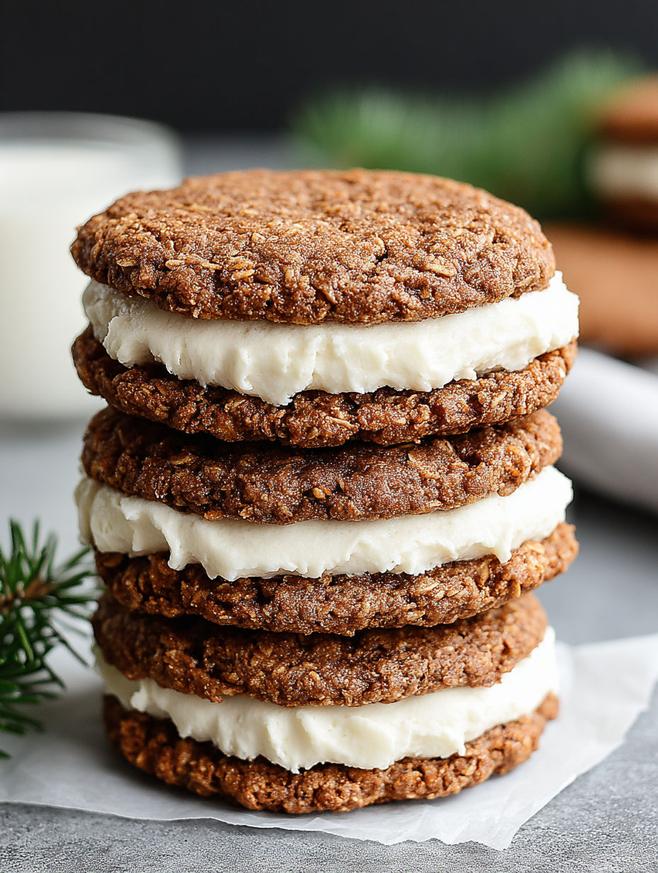 A stack of gingerbread cookies with white frosting.