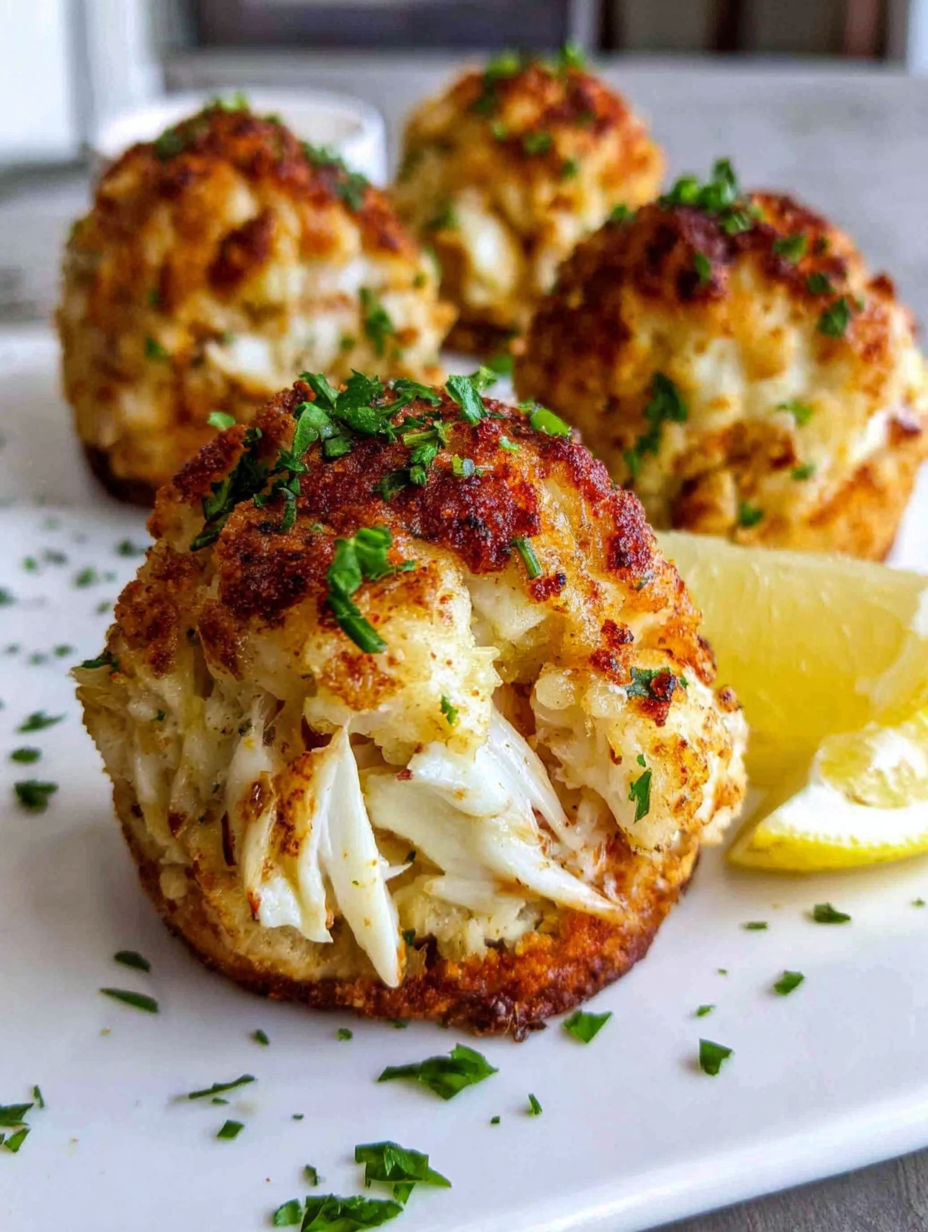 A plate of crab cakes with lemon wedges.