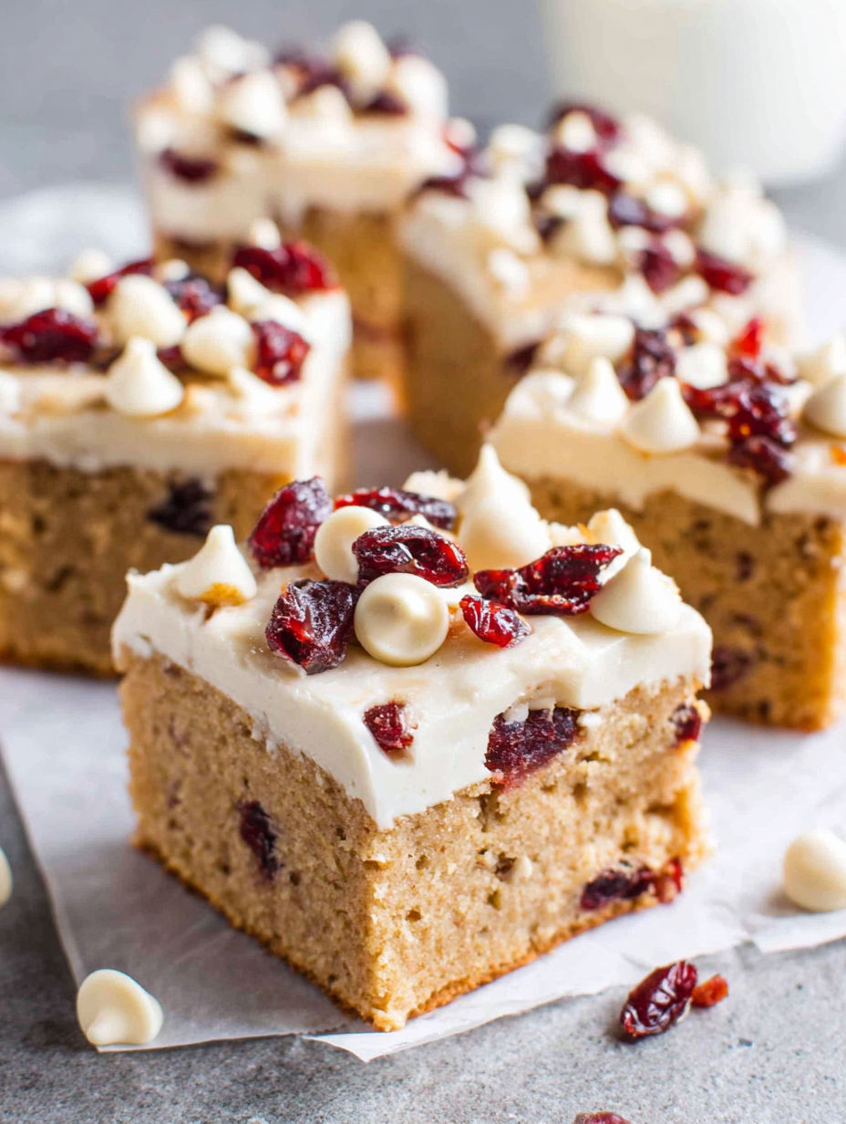 A close up of a cranberry bliss bar.