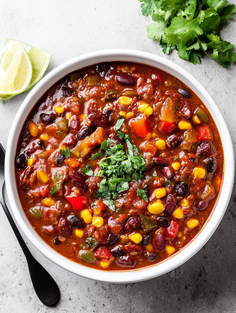A bowl of hearty crockpot vegan chili.