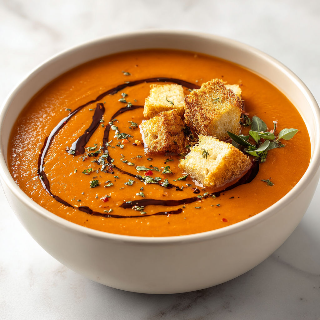 A bowl of soup with a spoon in it.