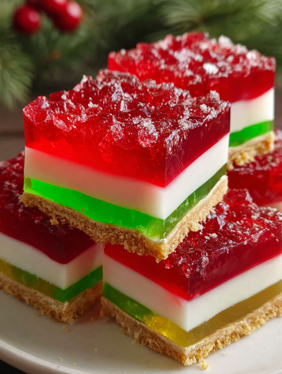 A stack of green and red jelly squares.
