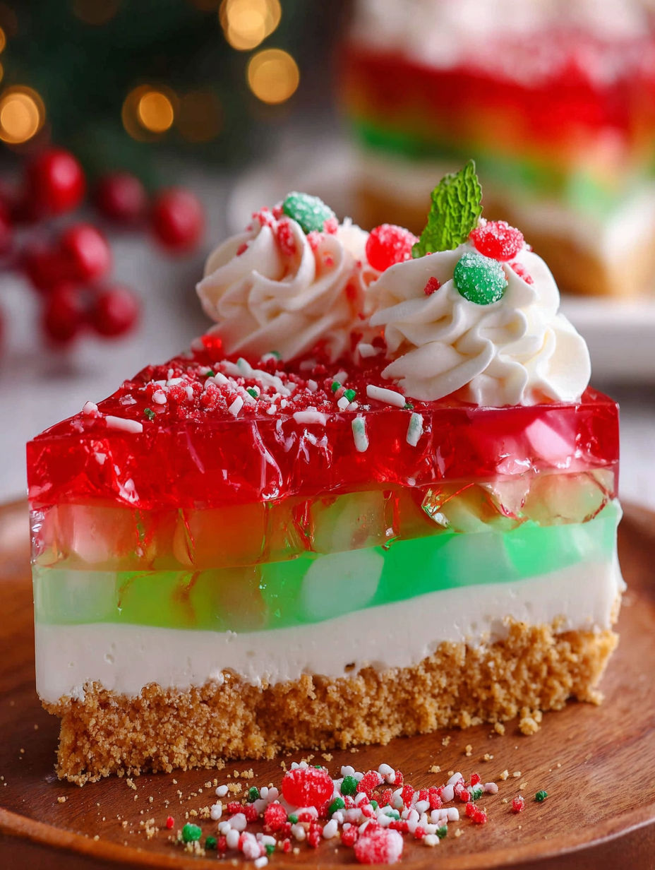 A slice of colorful holiday dessert.