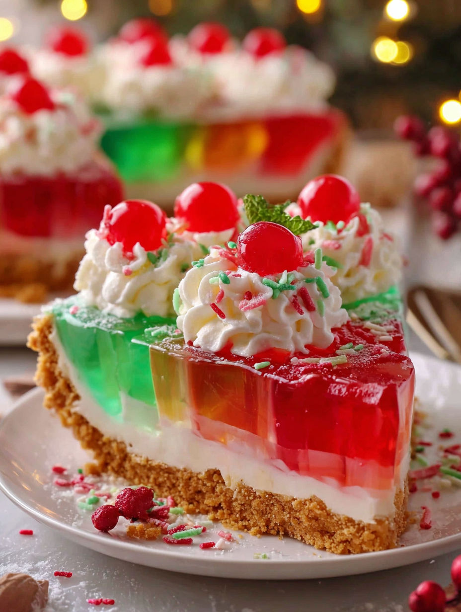 A slice of colorful holiday dessert.