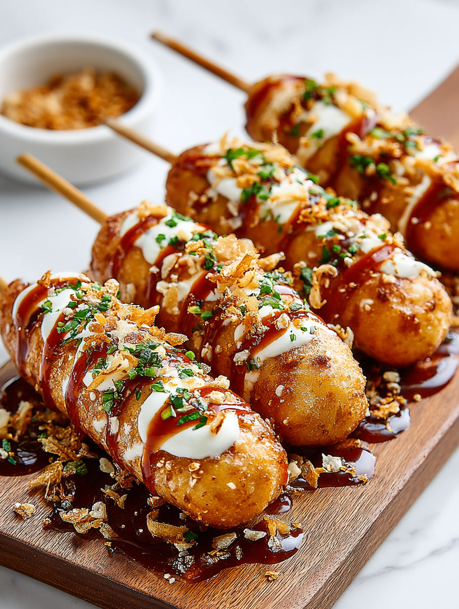 A plate of corn dogs with a dipping sauce.