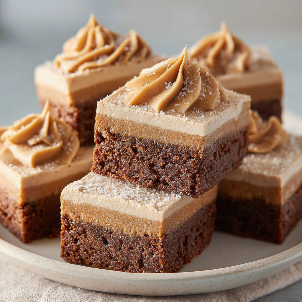 A plate of frosted gingerbread brownies.