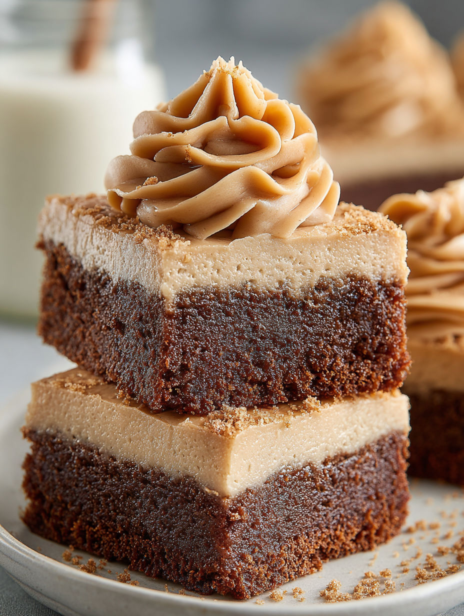 Three pieces of frosted gingerbread brownies.