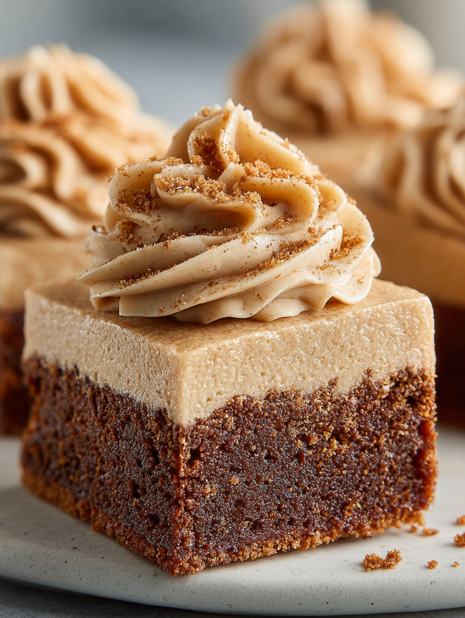 A piece of frosted gingerbread brownies.