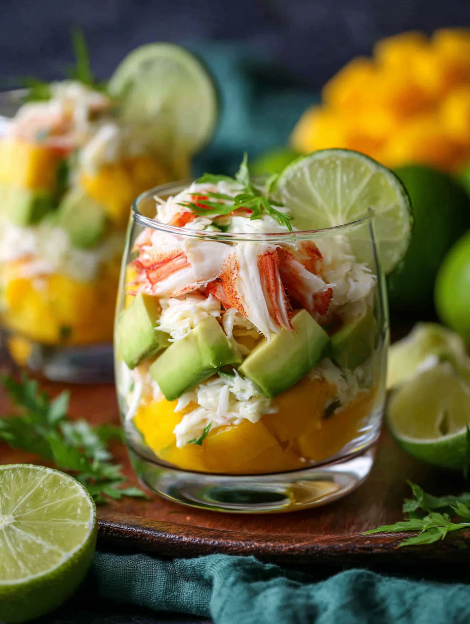 A glass of crab and avocado salad.