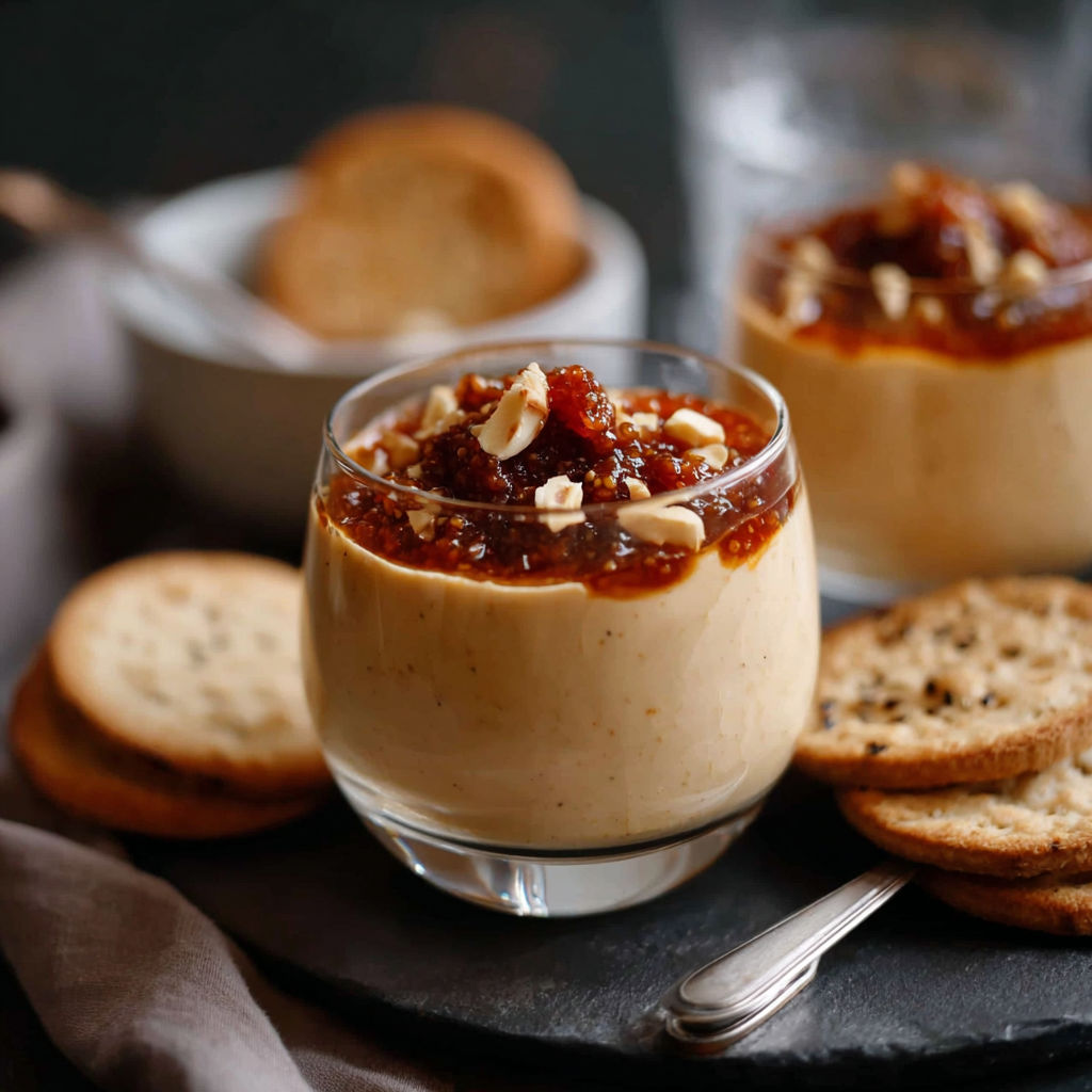 A glass of foie gras and fig chutney.