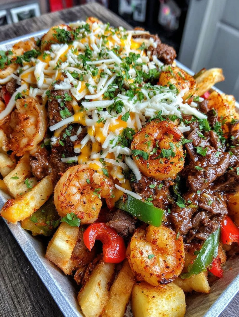 A plate of food with shrimp and cheese.