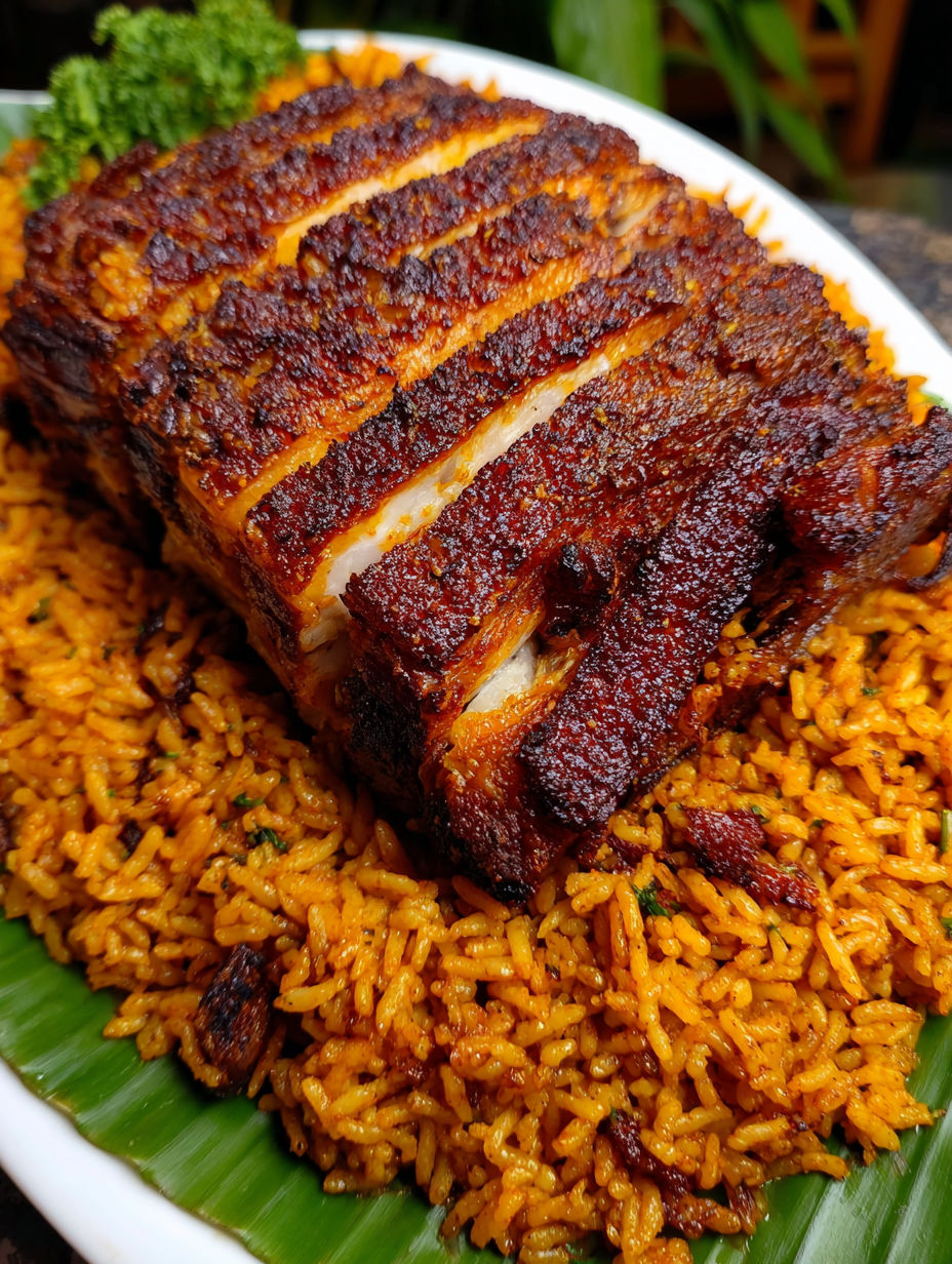 A plate of Puerto Rican roast pork.