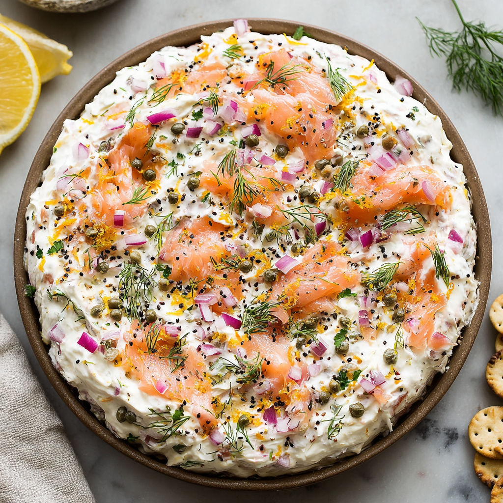 A bagel with smoked salmon and cream cheese.