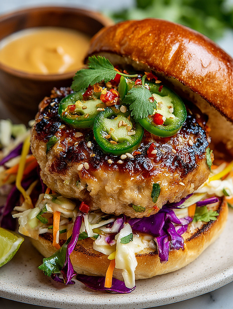 A Thai Sweet Chili Chicken sandwich with a side of coleslaw.