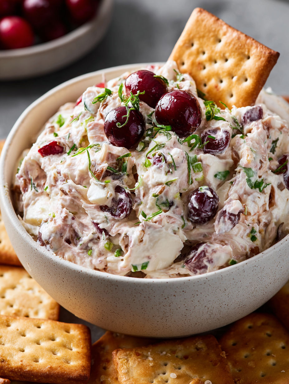 A bowl of cranberry jalapeño cream cheese dip.