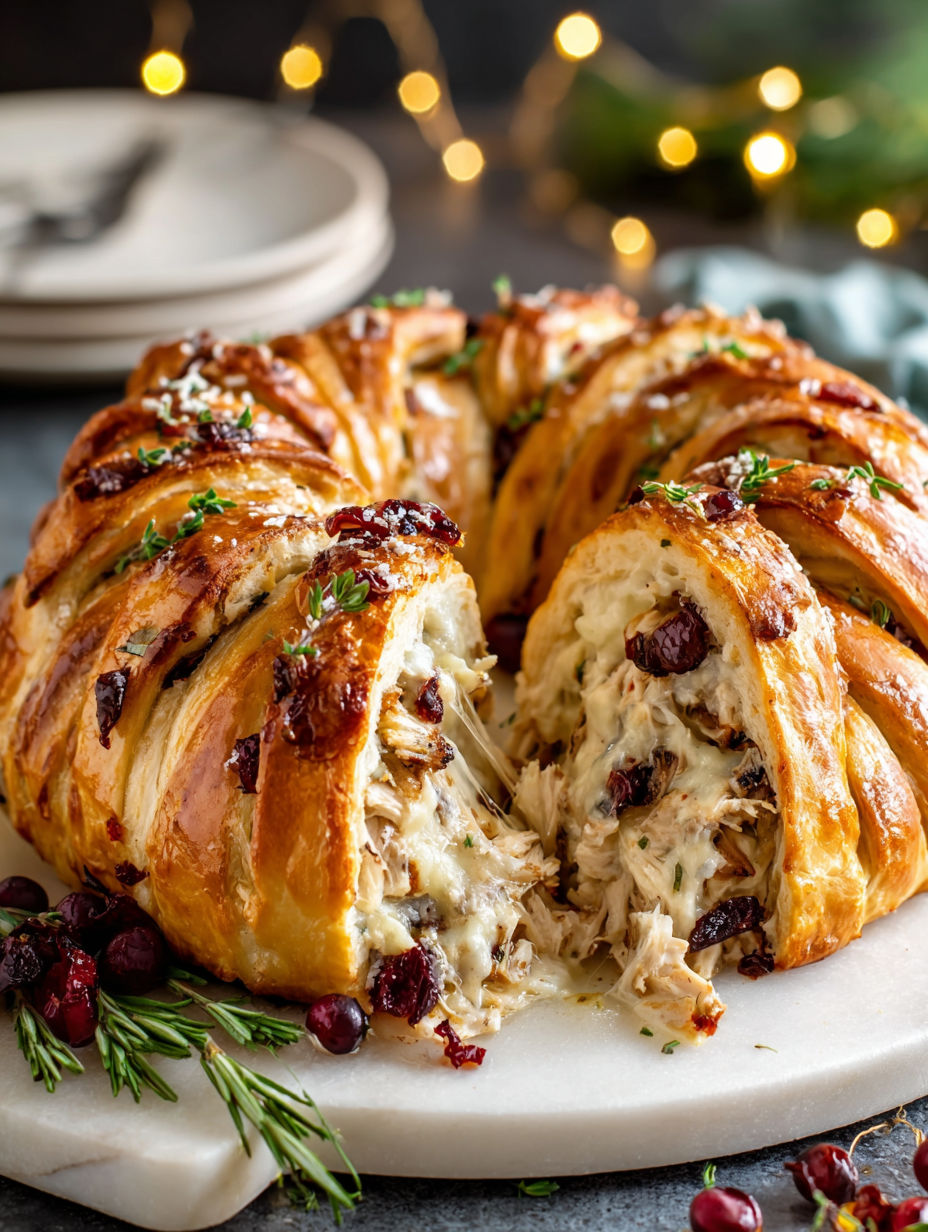 A savory turkey and cranberry crescent ring.